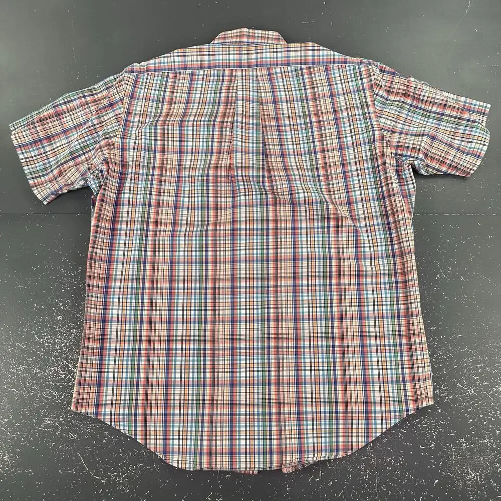 Ralph Lauren Dress Shirt Mens Large Micro Check Teal Black Orange Short Sleeve - Picture 6 of 6